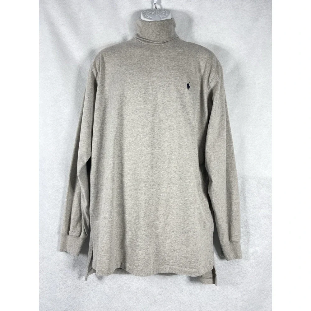 Vintage Polo Ralph Lauren Mens Turtleneck Shirt Large Gray Long Sleeve Old Money